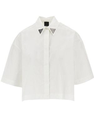 Pinko Cropped Shirt With Metal Details - White