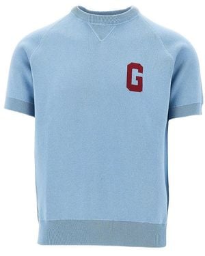 GALLIA KNIT 'G' Intarsia Cotton Knit T-Shirt - Blue
