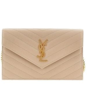Saint Laurent Leather Pouch With Cassandre Detail - Natural