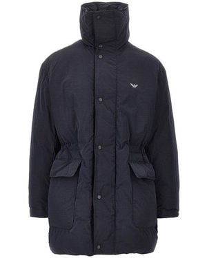 Emporio Armani Cotton-Blend Padded Parka Coat - Blue