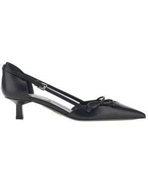 Prada Nappa Leather Court Shoes With Bow - Blue