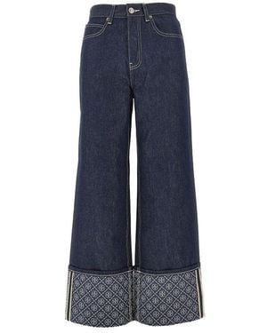 Tory Burch Jacquard Monogram Cuff Jeans - Blue