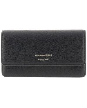 Emporio Armani Grained Leather Clutch With Chain - Black
