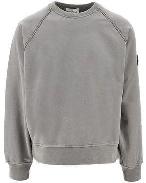 Stone Island Crewneck Sweatshirt With Frayed Trims - Gray