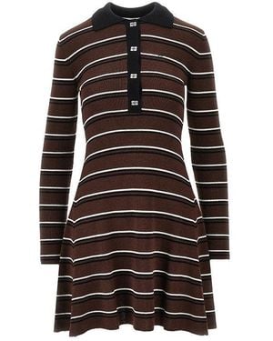 Ganni Knitted Short Dress With Striped Motif - Brown