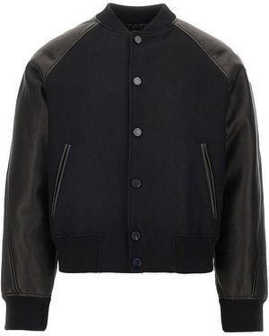 Givenchy Wool And Leather Bomber With Logo Patch - Black