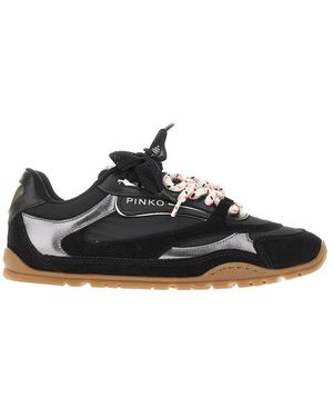 Pinko Suede Leather And Nylon Trainers - Black