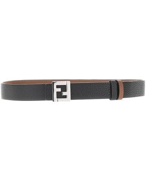 Fendi 'Ff' Leather Reversible Belt - Black