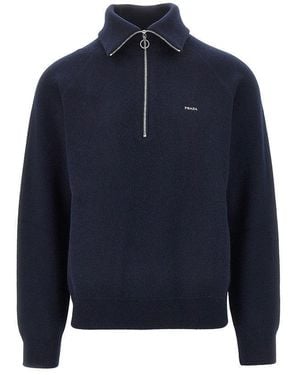 Prada Wool And Cashmere Half-Zip Jumper - Blue