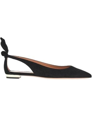 Aquazzura 'Bow Tie' Suede Leather Ballet Flats 38 - Black
