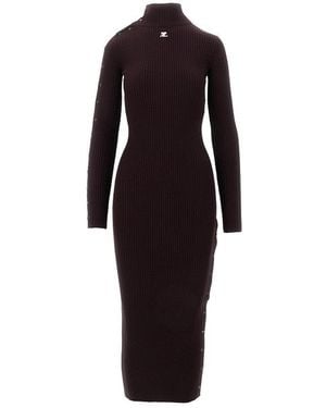 Courreges Ribbed Long Dress With Snap Buttons - Black