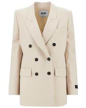 MSGM Oversized Canvas Double-Breasted Jacket - Natural