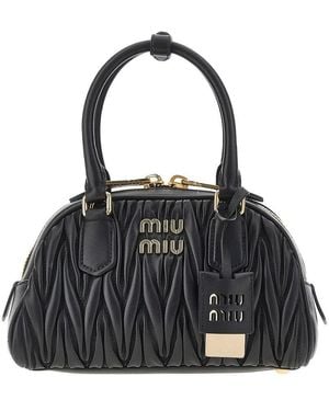 Miu Miu Matelassé Nappa Leather 'Arcadie' Bowling Bag - Black