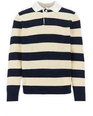 Aspesi Striped Cotton Polo Jumper - Blue