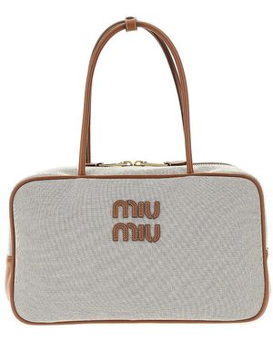 Miu Miu Canvas And Leather Large 'Beau' Bag - Gray