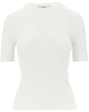 Fendi Stamp 1925' Ribbed Cotton T-Shirt - White