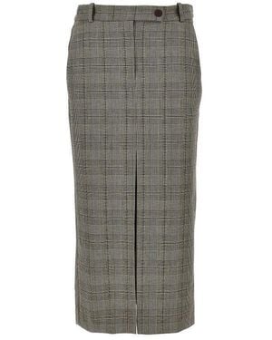 Pinko Wool-Blend Midi Skirt With Check Motif - Gray