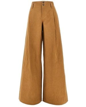 Chloé Canvas Wide Leg Trousers With Dart - Natural