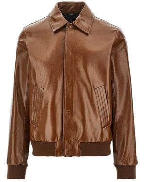 Fendi Glossy Leather Blouson Jacket - Brown