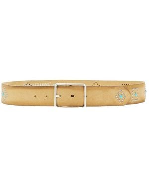 GIANNIFRANCO BELTS Suede Leather Belt With Studs - Natural