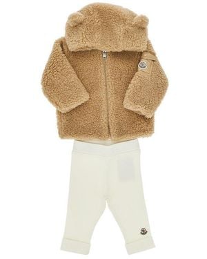 Moncler Teddy Fleece And Cotton Two-Piece Set Kids - Natural