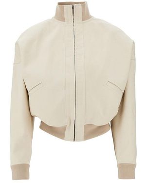 Gucci Oversized Shoulders Cotton Bomber Jacket - Natural