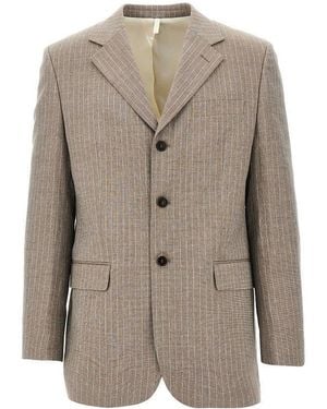 sunflower 'Show' Pinstriped Linen And Wool Jacket - Brown