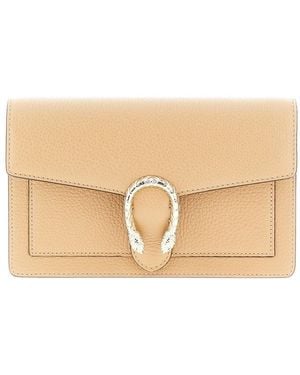 Gucci Leather 'Dionysus' Clutch With Chain - Natural