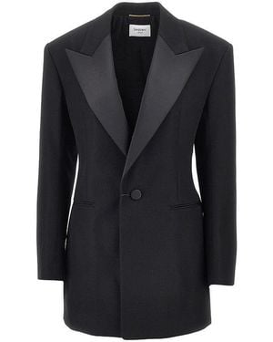 Saint Laurent Grain De Poudre Single-Breasted Tuxedo Jacket - Black