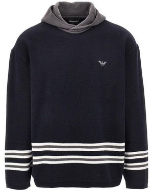 Emporio Armani Virgin Wool Hooded Jumper - Blue