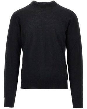 Emporio Armani Virgin Wool Jumper With Eagle Embroidery - Blue