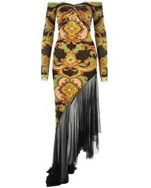 Etro Tulle Asymmetrical Midi Dress With Flounce - Multicolour