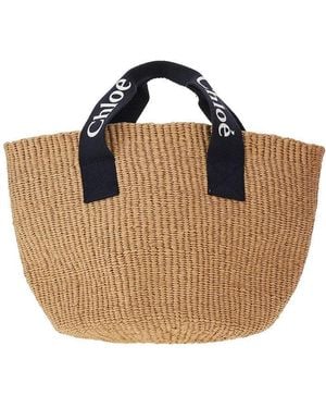 Chloé Woven Raffia Basket Bag Kids - Metallic