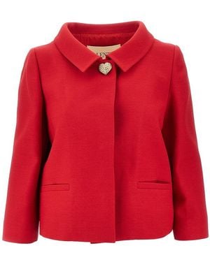 Valentino Crepe Couture Jacket With Jewelled Button - Red