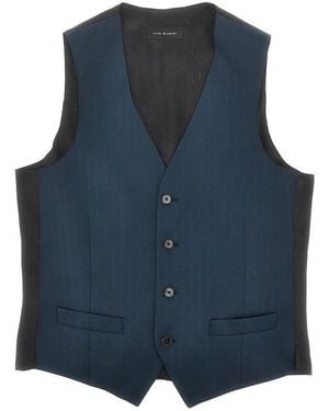 Luigi Bianchi Herringbone Light Wool Tailored Vest - Blue