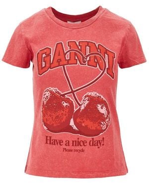 Ganni Jersey T-Shirt With 'Cherry' Print - Red
