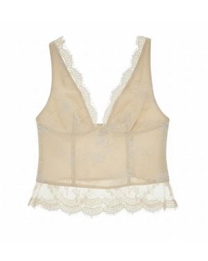 Pinko Bonded Linen And Lace Top - Natural