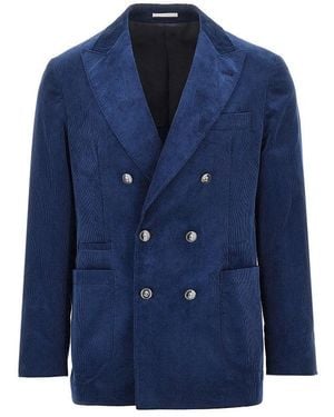Brunello Cucinelli Corduroy Double-Breasted Jacket - Blue
