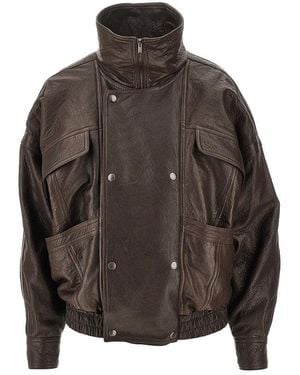 Saint Laurent Oversized Leather Bomber Jacket - Brown