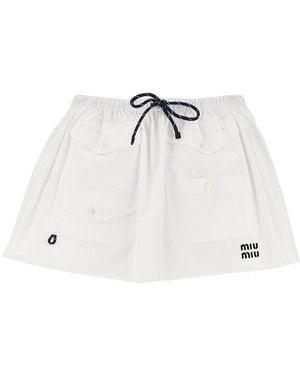 Miu Miu Poplin Mini Skirt - White