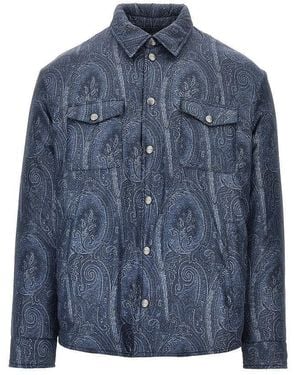Etro Nylon Oveshirt With Paisley Print - Blue