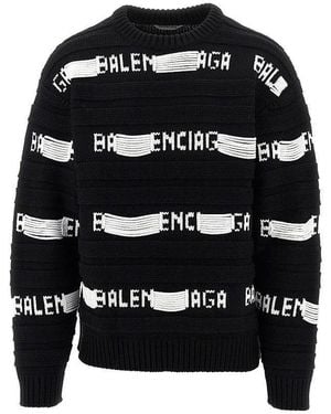 Balenciaga Jacquard Logo Motif Crewneck Sweater - Black