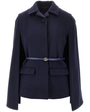 Gucci Wool Cloth Jacket With Cape Effect - Blue