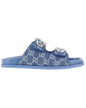 Gucci Gg Fabric Slides With Gg Details - Blue