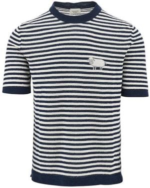 GALLIA KNIT Striped Knitted T-Shirt - Blue