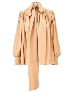 Chloé Crepe De Chine Blouse With Lavallière Collar - Natural