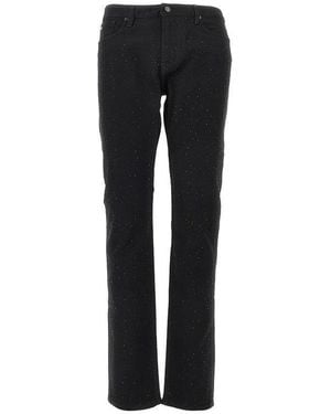 Emporio Armani Rhinestones-Embellished Slim Fit 'J06' Jeans - Black