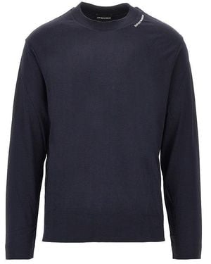 Emporio Armani Stretch Jersey T-Shirt With Logo Embroidery - Blue