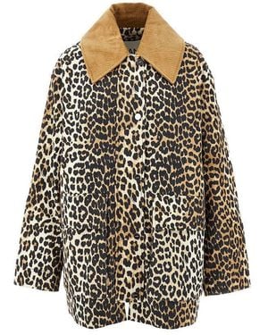 Ganni Leopard Print Canvas Relaxed Fit Jacket - Black