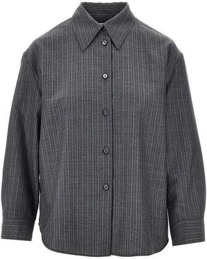 Jil Sander Wool Shirt With Pin-Striped Motif - Grey
